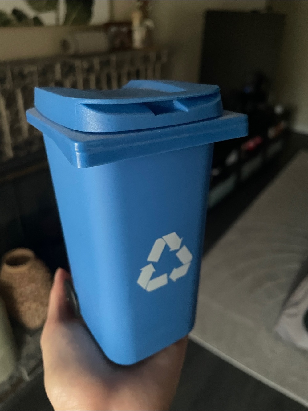Blue Mini Recycling Bin with White Recycle Symbol